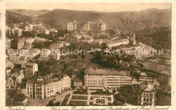 Karlsbad Eger Blick vom Hirschensprung auf Stadttheat