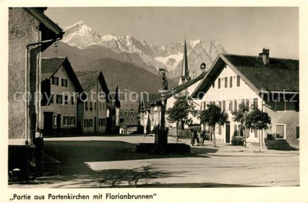 Partenkirchen Dorfpartie mit Florianbrunnen