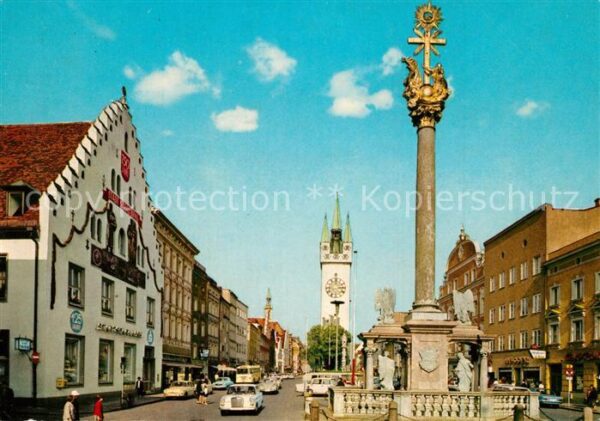 Straubing Theresienplatz mit Dreifaltigkeitssäule