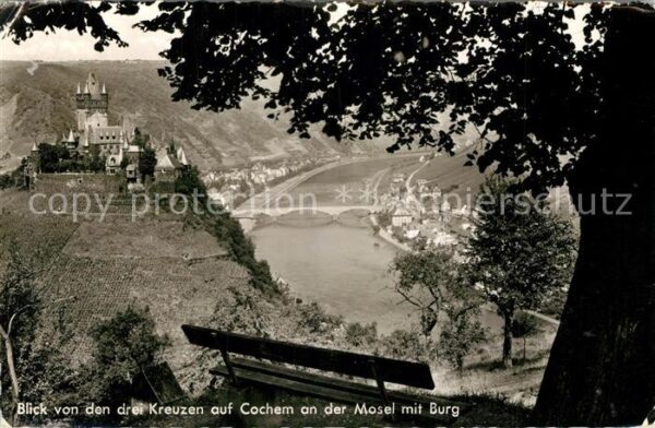 Cochem Mosel Blick von den drei Kreuzen mit Burg