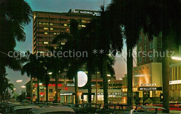 Miami Florida Night scene along famour Downtown Bisca