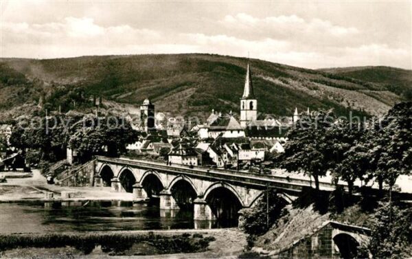 Lohr Main Mainbrücke Blick zur Stadt mit Kirche