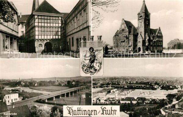 Hattingen Ruhr Altes und neues Rathaus Ruhrbrücke Pano