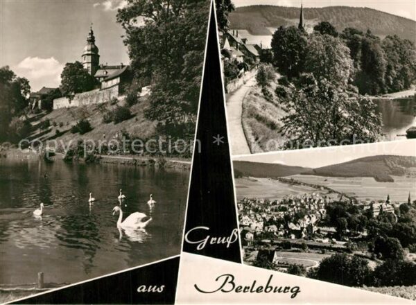 Berleburg Bad Panorama Partie an der Eder Schwäne Kir