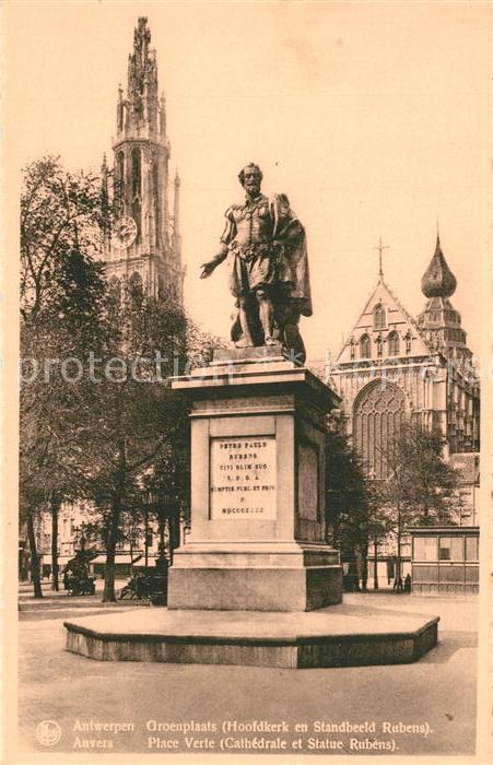 Anvers Antwerpen Place Verte Cathedrale et Statue Rubens