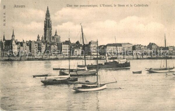 Anvers Antwerpen Panorama l'Escaut le Steen et la Cathed