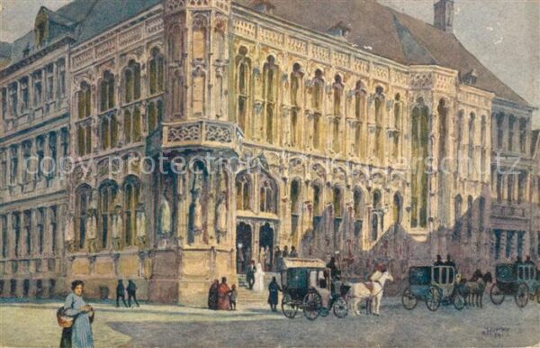 Gand Belgien Hotel de Ville Aquarel Künstlerkarte