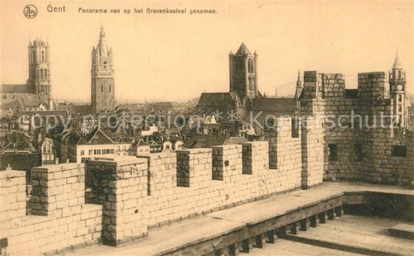 Gent Gand Flandre Panorama van op het Gravenkasteel genom