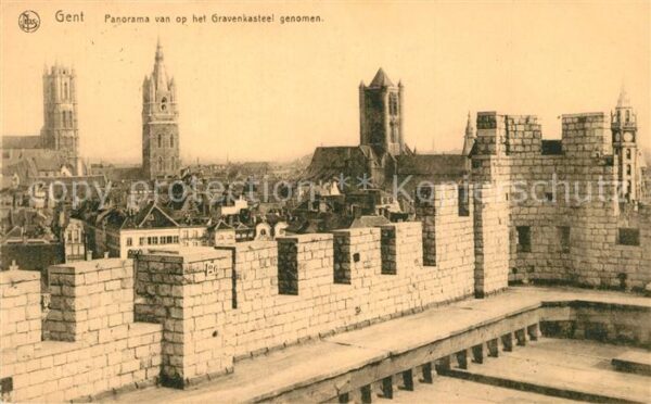 Gent Gand Flandre Panorama van op het Gravenkasteel genom