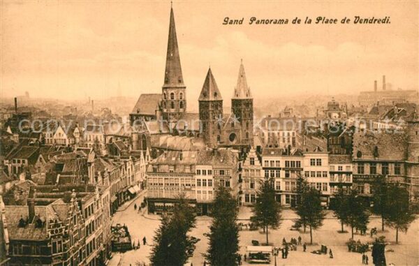 Gand Belgien Panorama de la Place de Vendredi Eglise