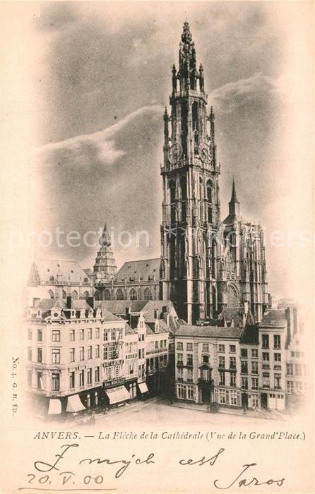 Anvers Antwerpen Cathedrale vue de la Grande Place