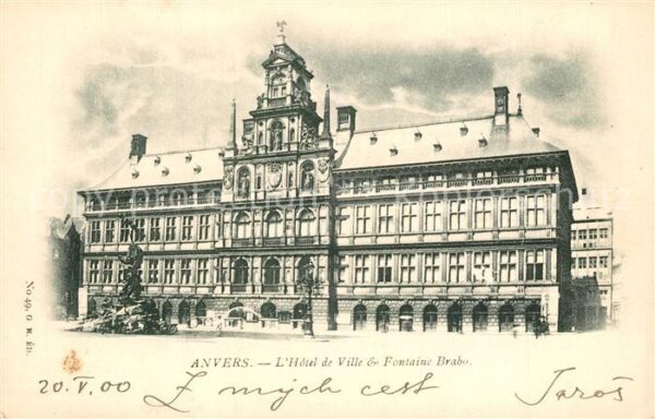 Anvers Antwerpen Hotel de Ville Fontaine Brabo Monument