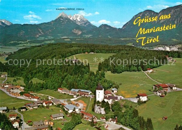 Mariastein Tirol Fliegeraufnahme mit Schloss zwei Kapell