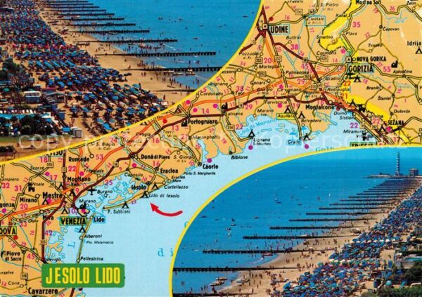 Jesolo Lido Strandpartien Fliegeraufnahme Lageplan