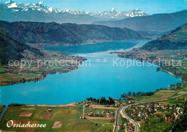Ossiachersee Fliegeraufnahme mit Julische Alpen