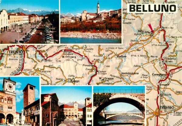 Belluno Teilansichten Brücke Strassenkarte Land