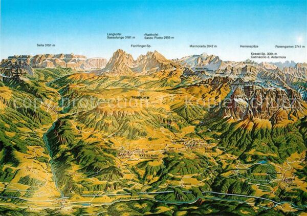Schlerngebiet Panoramakarte Seiseralm aus der Vogelpe