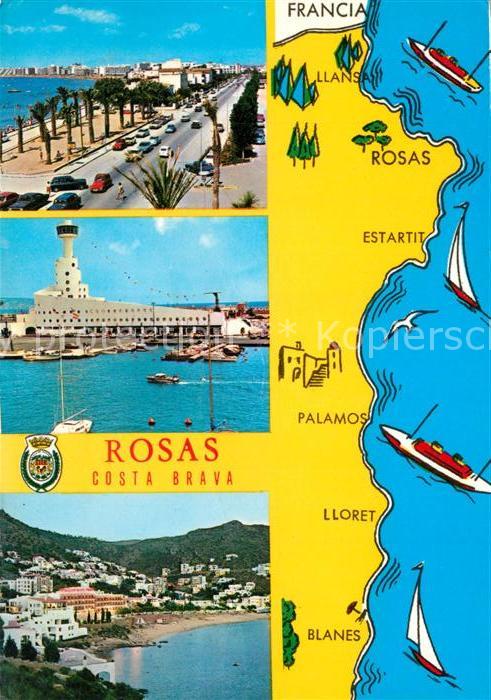 Rosas Costa Brava Cataluna Uferstrasse Hafen Küstenpanorama Landka