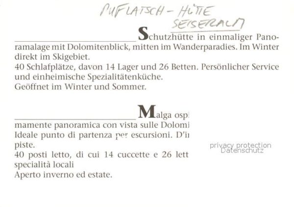 Seiser Alm Dolomiten Puflatschhütte Berghütte Dolomiten – Bild 2