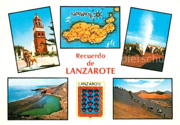 Lanzarote Kanarische Inseln Landschaftspanorama Wüste Kamele Leucht