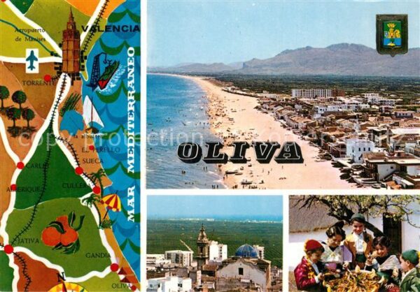 Oliva Valencia Motiv mit Kirche Paella Kinder Trachten
