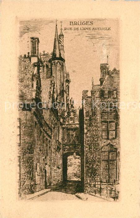 Bruges BRUGGE Belgie Rue de l'Ane Aveugle Dessin Künstlerkar