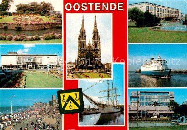Oostende Ostende Blumenuhr Strand Promenade Kirche Kursa