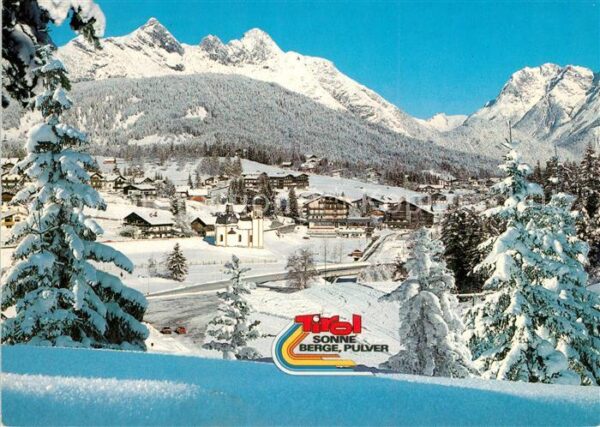 Seefeld Tirol Blick auf Seekirchlein und Karwendel
