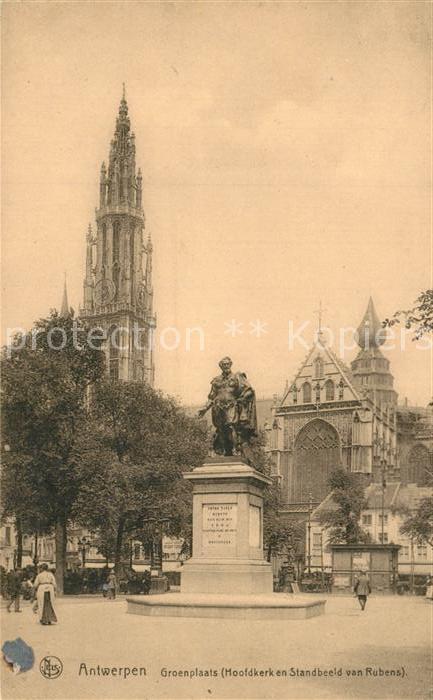 Antwerpen Anvers Groenplaats Hoofdkerk en Standbeeld van