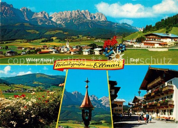 Ellmau Tirol Gesamtansicht mit Wilder Kaiser Kaiserg