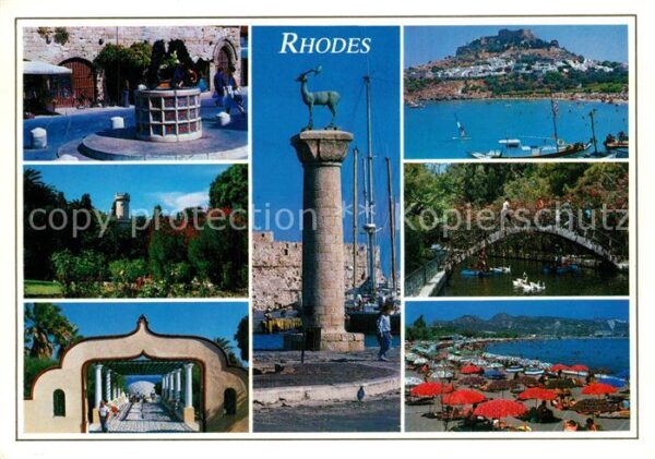 Rhodes Rhodos Greece Statue Strand Panorama Hafen
