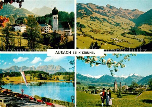 Aurach Kitzbuehel Kirche Uferpromenade Trachtenpaar Panor