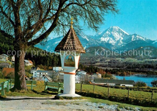 Faak am See Finkenstein Bildstock Blick zum Mittagskogel Karawa