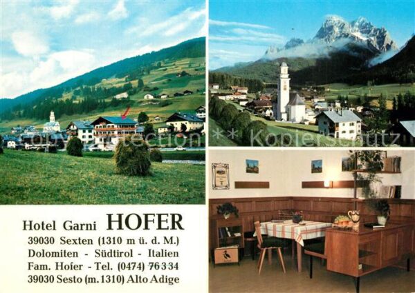 Sexten Sesto Suedtirol Hotel Hofer Ortsansicht mit Kirche Dolo
