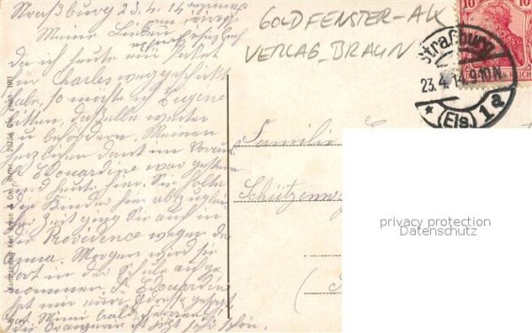 Goldfensterkarte Nr. 23754 Verlag-Braun Strassburg Elsass Ge – Bild 2