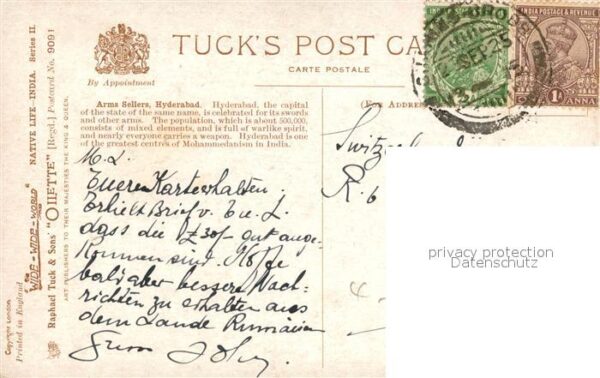 Verlag Tucks Oilette Nr. 9091 Arms Sellers Hyderabad – Bild 2