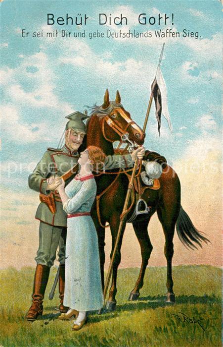 Kuenstlerkarte W. Rabe Soldat Pferd Frau