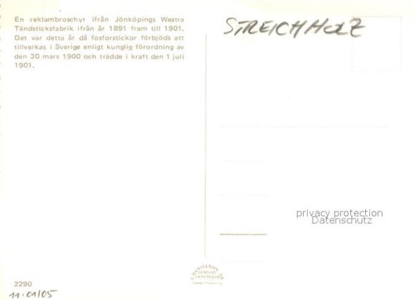Streichholz J?nk?pings Westra T?ndsticksfabrik F. L – Bild 2