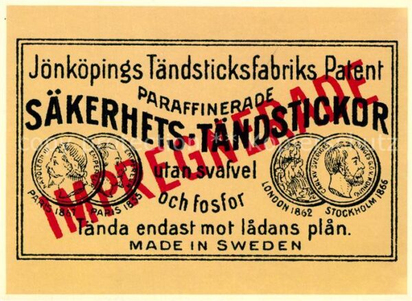 Streichholz J?nk?pings T?ndsticksfabrik Patent S?ke