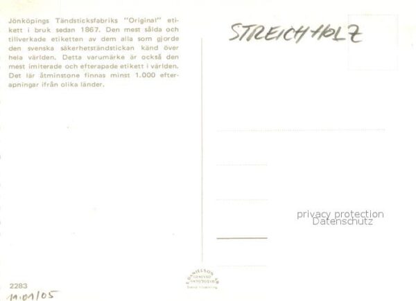 Streichholz J?nk?pings T?ndsticksfabrik Patent S?ke – Bild 2