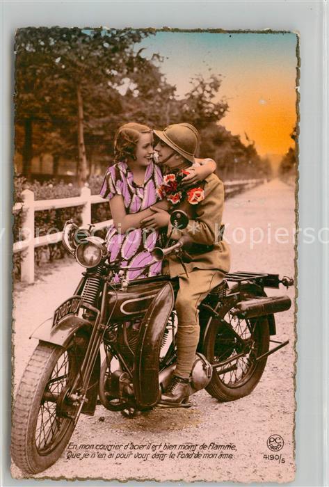 Verlag PC Paris Nr. 4190 Soldat Motorrad Nelken Frau