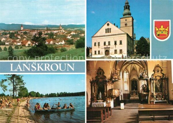 Lanskroun Gesamtansicht Rathaus Badestrand Kirche