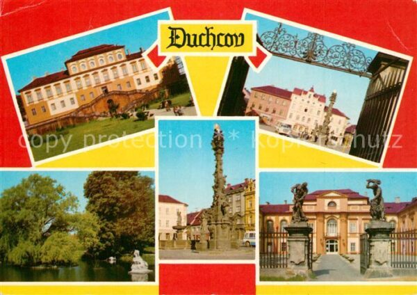 Duchcov Rathausplatz Pestsäule Schloss Dux Park