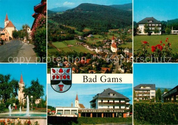 Bad Gams Teilansichten Kirche Springbrunnen Kurh