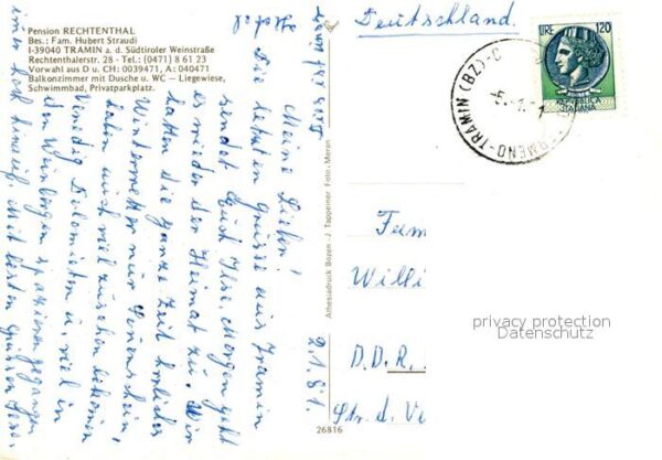 Tramin Weinstrasse  Pension Rechtenthal Gastraum Swimming P – Bild 2