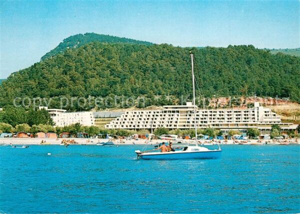 Rabac Kroatien Hotel Mimosa Strand Segelboot Ansicht v