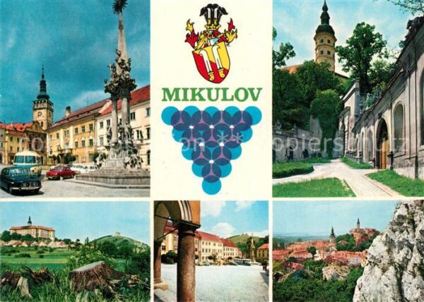 Mikulov Nikolsburg Suedmaehren Altstadt Schloss Säule Kirche Wappen
