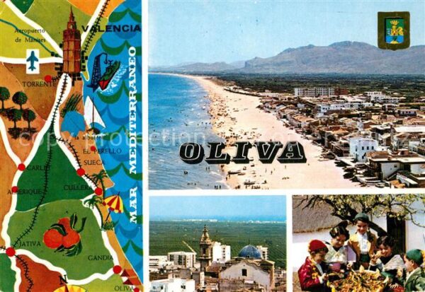 Oliva Valencia Landkarte Ortsmotiv mit Kirche Paella K