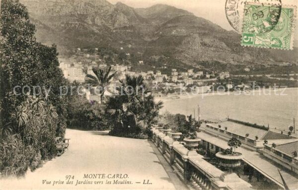 Monte-Carlo Vue prise des Jardins vers le Moulins