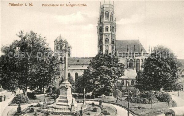 Muenster Westfalen Mariensäule mit Ludgeri Kirche